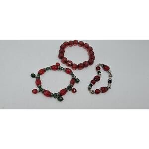 VTG Set of 3 Lampwork Glass Ladybug Bracelets Hand-Knotted Artisan Beads